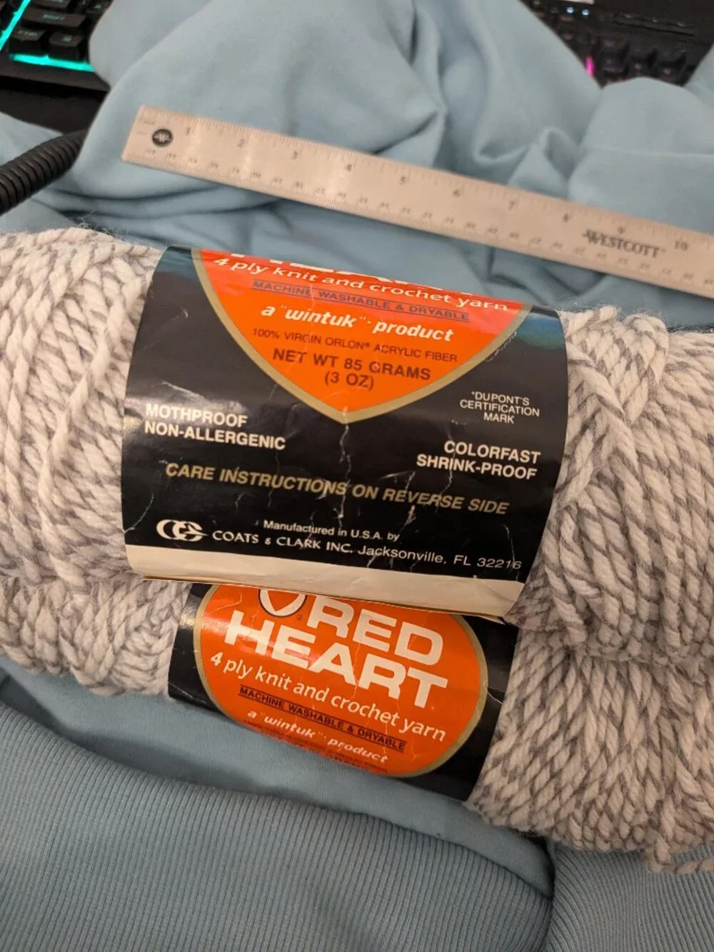 Vintage Red Heart Wintuk Ragg Gray Marled 4 Ply Yarn Lot of 3 Dye Lot 1088